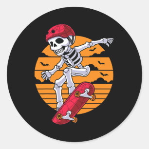 Pegatina Redonda Espectacular Skateboarding Skeleton Funny Skater