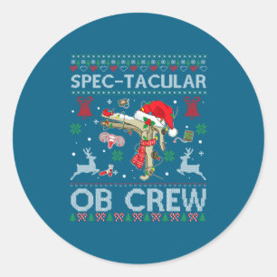 Pegatina Redonda Espectacular sudadera fea de Navidad con espéculo