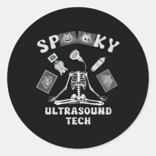 Pegatina Redonda Espectacular Ultrasonido Tech Skeleton Halloween