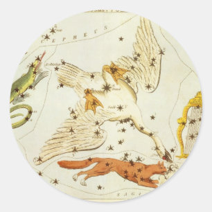 Pegatina Redonda Espejo de Urania, Mapa Celeste de Astronomía Antig