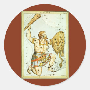 Pegatina Redonda Espejo de Urania, mapa celeste de astronomía vinta