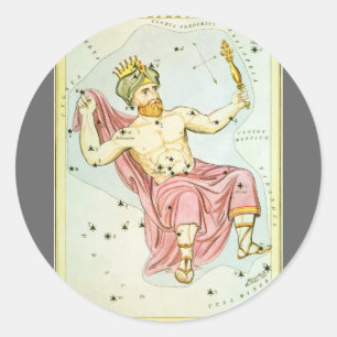 Pegatina Redonda Espejo de Urania, mapa celestial de astronomía vin