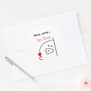 Pegatina Redonda Espejo, Espejo... ¡Eres tú!   Cuto y romántico