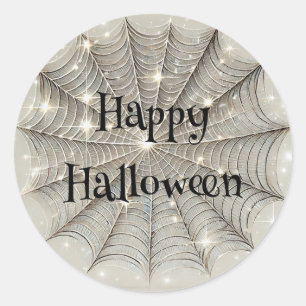 Pegatina Redonda Espeluz Spiderweb Whimsical Tan Halloween Party