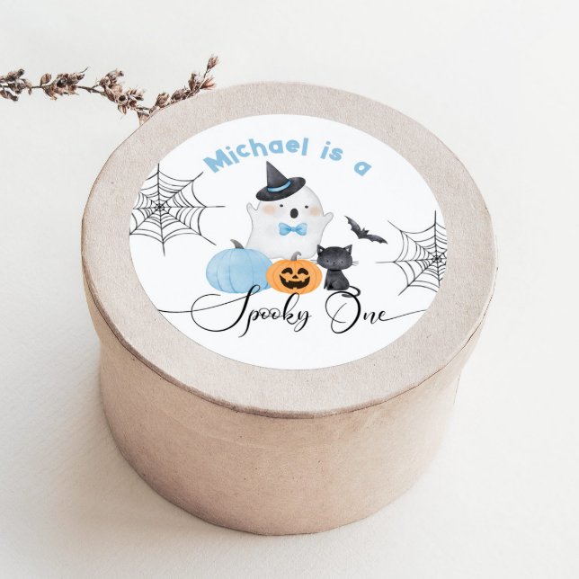 Pegatina Redonda Espeluznante Boo azul de cumpleaños de Halloween (Subido por el creador)