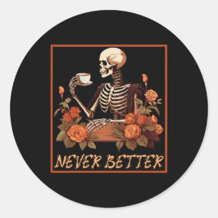 Pegatina Redonda Espeluznante Con Café Y Flores Halloween