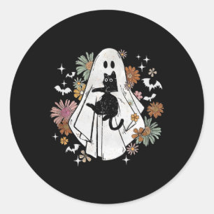 Pegatina Redonda Espeluznante fantasma Holgazán Gato negro Groovy F