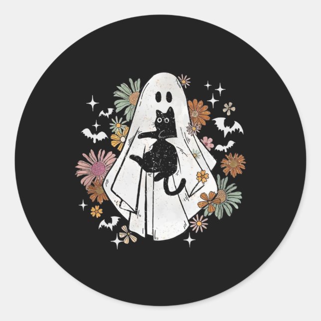 Pegatina Redonda Espeluznante fantasma Holgazán Gato negro Groovy F (Anverso)