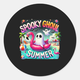 Pegatina Redonda Espeluznante Ghoul Summer Cute Flamingo Hello Summ