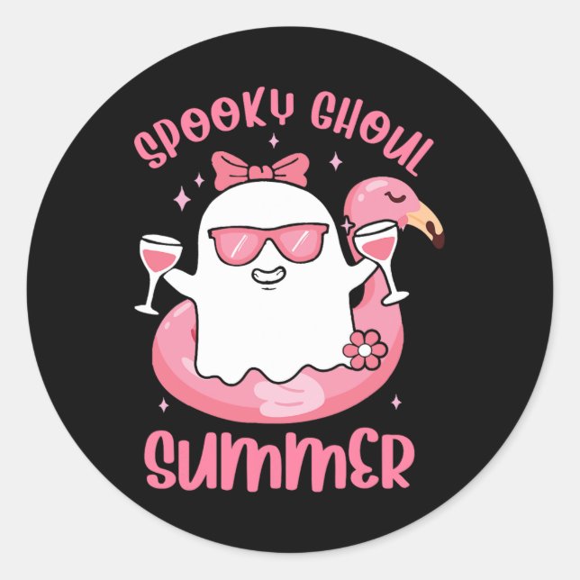 Pegatina Redonda Espeluznante Ghoul verano lindo fantasma Flamingo  (Anverso)