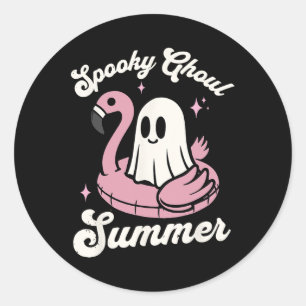 Pegatina Redonda Espeluznante Ghoul verano lindo fantasma Flamingo