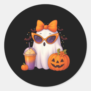 Pegatina Redonda Espeluznante Gute Beber Calabaza Helada Café Hal
