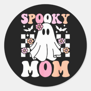 Pegatina Redonda Espeluznante Mamá Halloween Ghost Costume Retro Gr