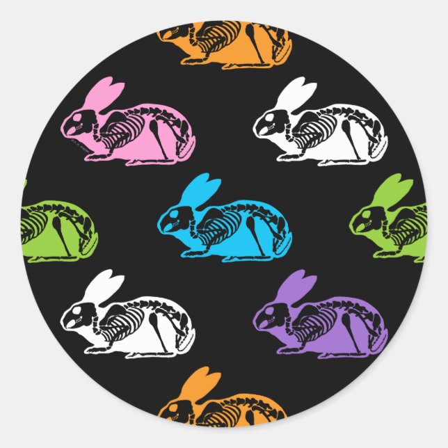 Pegatina Redonda Espeluznante Patrón de conejito de Pascua (Anverso)