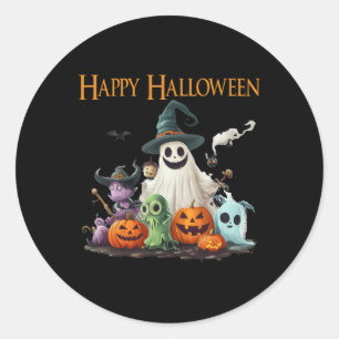 Pegatina Redonda Espeluznante traje de halloween fantasma feliz Hal