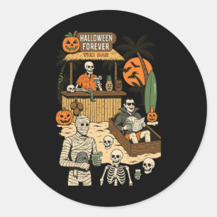 Pegatina Redonda Espeluznante verano Halloween Retro Horror Charac