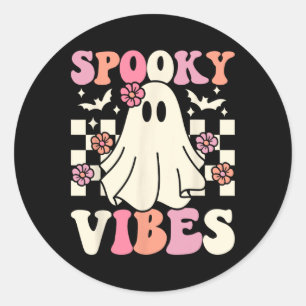 Pegatina Redonda Espeluznante Vibes Halloween Ghost Costume Retro G