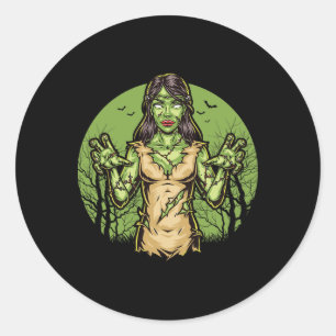 Pegatina Redonda Espeluznante Zombie Fun Halloween Scary Zombie Hal