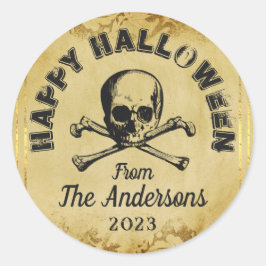 Pegatina Redonda Espeluznantes arañas de cráneo Fiesta gótica de Ha