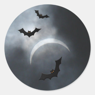 Pegatina Redonda Espeluznantes Murciélagos De Halloween En Eclipse