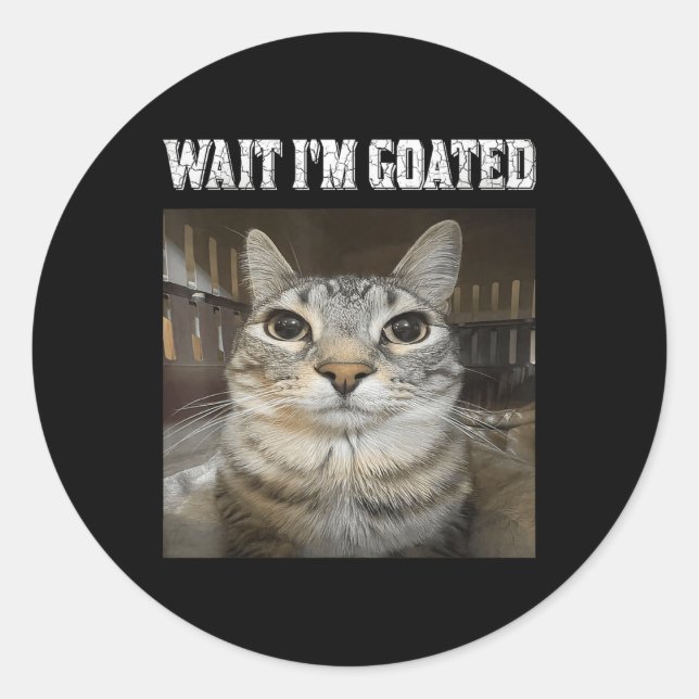 Pegatina Redonda Espera, meme de humor gato (Anverso)