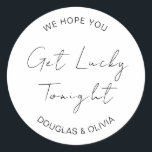 Pegatina Redonda Esperamos Que Tengas Suerte Esta Noche Lottery Bod<br><div class="desc">Esperamos Que Tengas Suerte Esta Noche Boda Lottery Classic Round Pegatina</div>