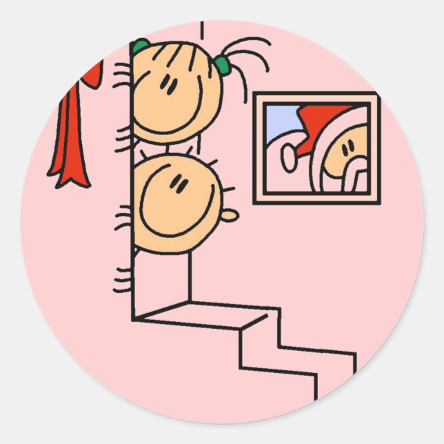 Pegatina Redonda Esperando camisetas y regalos de Santa Claus (Anverso)