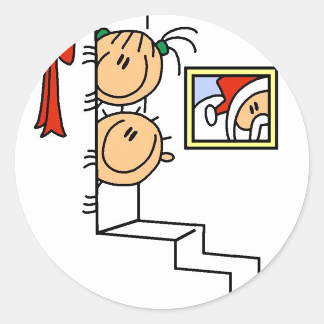 Pegatina Redonda Esperando camisetas y regalos de Santa Claus (Anverso)