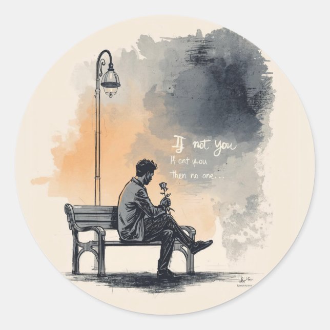 Pegatina Redonda Esperando con un Rosa - Amor no hablado (Anverso)