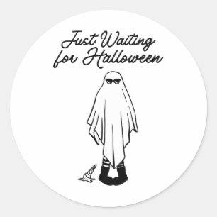 Pegatina Redonda Esperando Halloween Fantasma Fantasma Hal Summer H