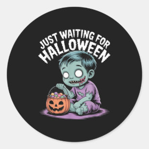 Pegatina Redonda Esperando Halloween Funny Cita S De Halloween