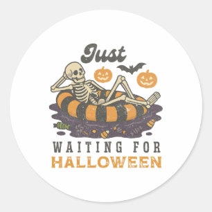 Pegatina Redonda Esperando Halloween Funny Skeleton Spooky S