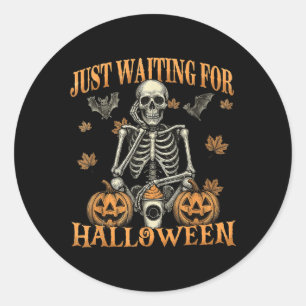 Pegatina Redonda Esperando Halloween Funny Skeleton Spooky S