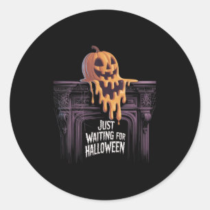 Pegatina Redonda Esperando Halloween Jack O Lantern Hallowee
