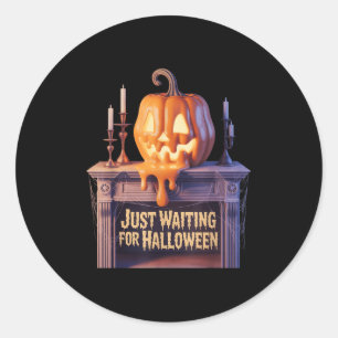 Pegatina Redonda Esperando Halloween Jack O Lantern Hallowee
