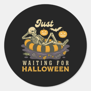 Pegatina Redonda Esperando Halloween Spooky Skeleton Trick O