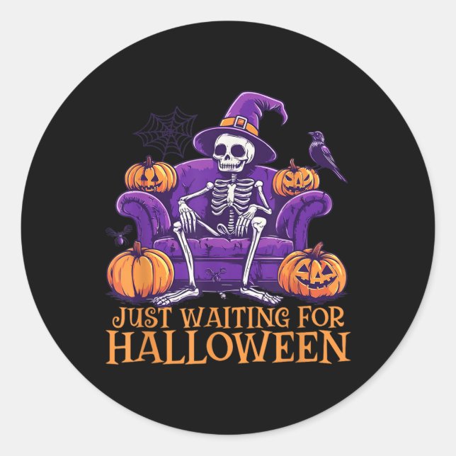 Pegatina Redonda Esperando La Camisa De Halloween - Summerween Funn (Anverso)