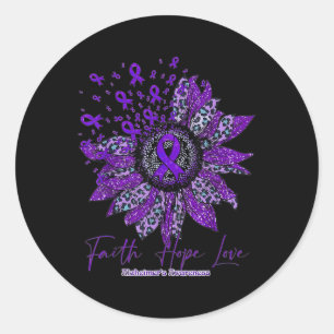 Pegatina Redonda Esperanza Amor Alzheimerheimer Conciencia Flor Púr