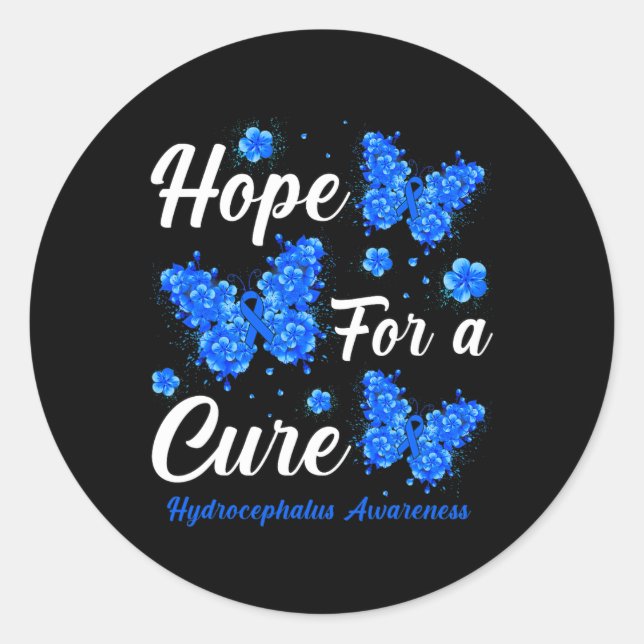 Pegatina Redonda Esperanza De Una Cura Hidrocefalia Sensibilización (Anverso)