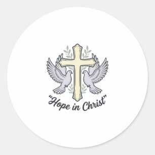 Pegatina Redonda Esperanza en Cristo Paloma Cruz Diseño Cristiano V