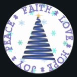 PEGATINA REDONDA ESPERANZA FE AMAR JOY CHRISTMAS STICKER<br><div class="desc">ESPERANZA FE AMAR JOY CHRISTMAS STICKER CUTE PARA UN TEMA DE NAVIDADES AZULES</div>