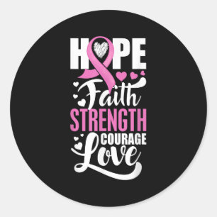 Pegatina Redonda Esperanza Fe Fuerza Coraje Amor Cáncer de Mama Awa