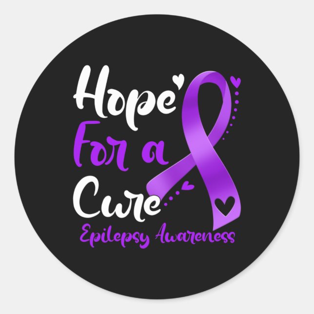 Pegatina Redonda Esperanza Para Una Cura Epilepsia Conciencia Cinta (Anverso)
