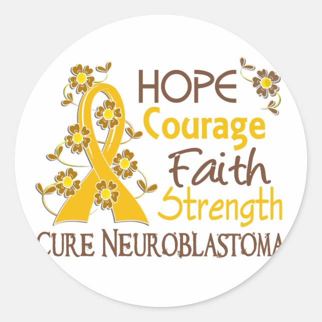 Pegatina Redonda Esperanza Valor Fe Fortaleza 3 Neuroblastoma (Anverso)