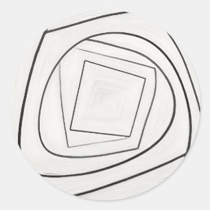 Pegatina Redonda Espiral Cuadrada Abstracta Blanco Negro