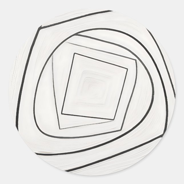 Pegatina Redonda Espiral Cuadrada Abstracta Blanco Negro (Anverso)