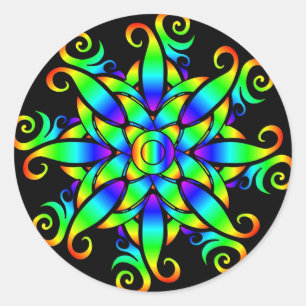 Pegatina Redonda Espiral de Esfera Psicodélica