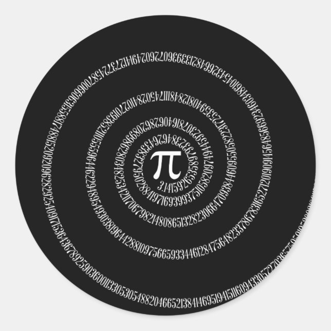 Pegatina Redonda Espiral para Pi en decoración de negro sólido (Anverso)