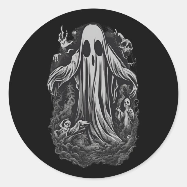 Pegatina Redonda Espíritu de Halloween 8, horrible, espeluznante, a (Anverso)