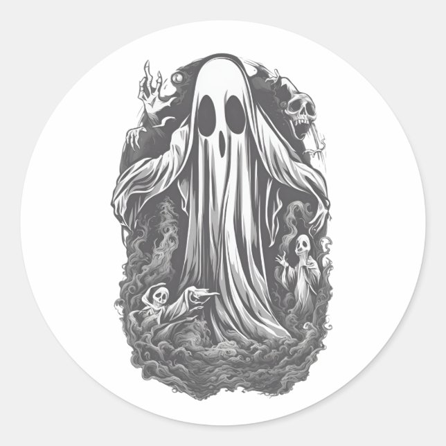 Pegatina Redonda Espíritu de Halloween 8, terrible, espeluznante, m (Anverso)